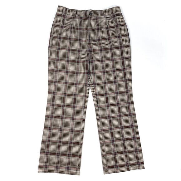 REFORMATION Franklin Straight Ankle Cropped Trouser Pant Taupe Plaid 10 Academia - Picture 1 of 9